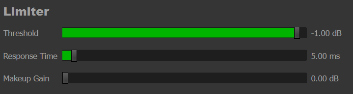 Screenshot of the Peak Limiter section controls in the Broadcast Processor.