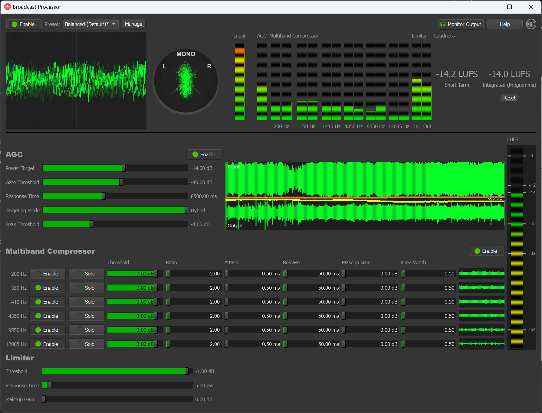 Screenshot of the Broadcast Audio Processor in Rocket Broadcaster Pro